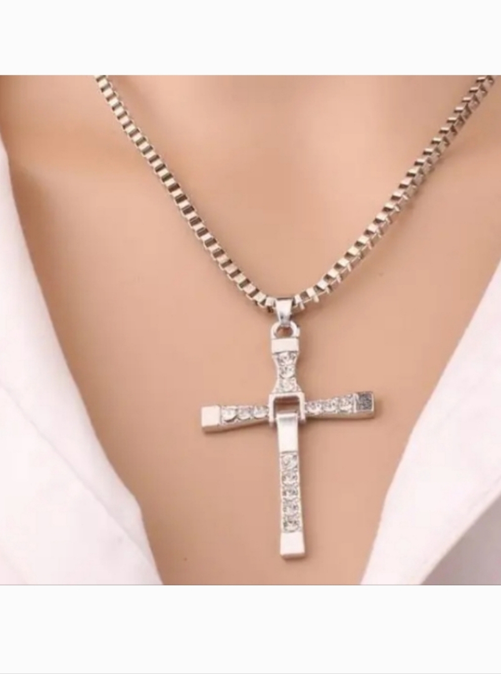 Silver Crystal Cross Pendant Necklace